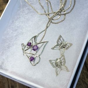 Amethyst Sterling butterfly necklace and Earrings